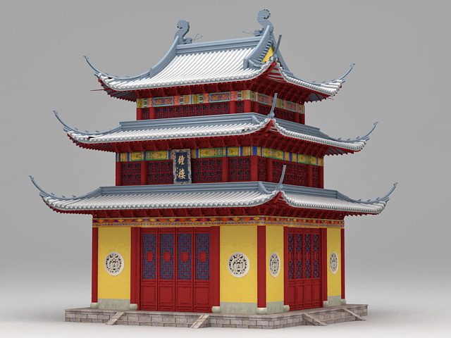 Ancient Chinese Temple 3d rendering