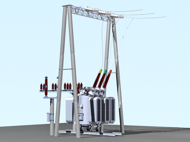 Power Line Transformer 3d rendering
