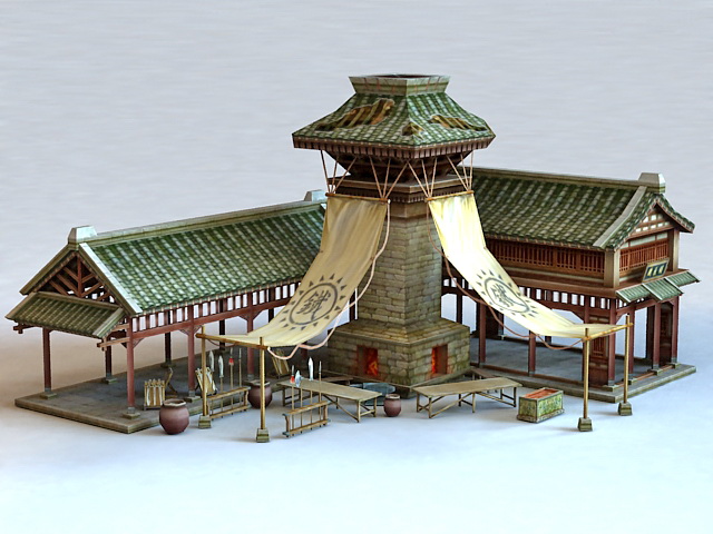 Ancient Blacksmith Shop 3d rendering