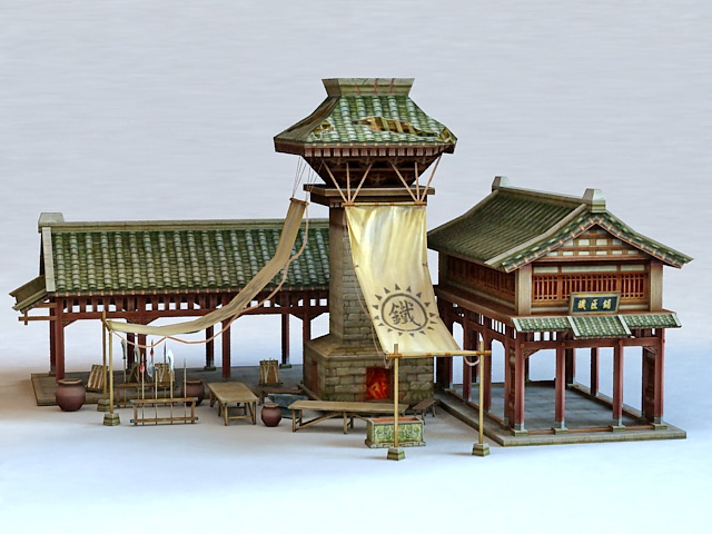 Ancient Blacksmith Shop 3d rendering