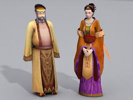 Ancient China Middle Aged Couple 3d model preview