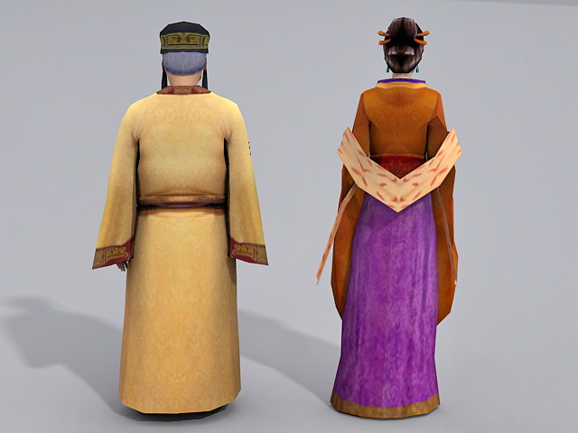 Ancient China Middle Aged Couple 3d rendering