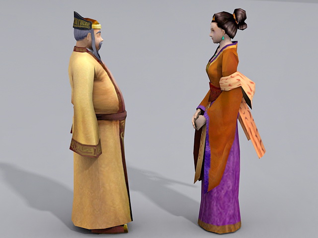 Ancient China Middle Aged Couple 3d rendering