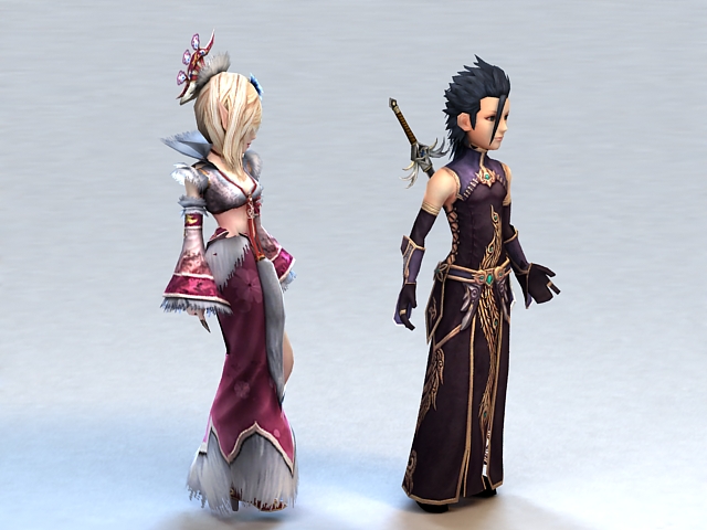 Medieval Anime Warrior Couple 3d rendering