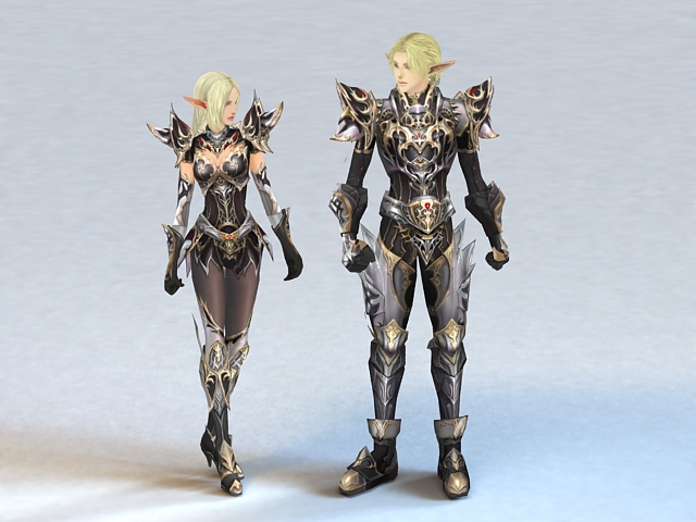 Elf Couple Warriors 3d rendering