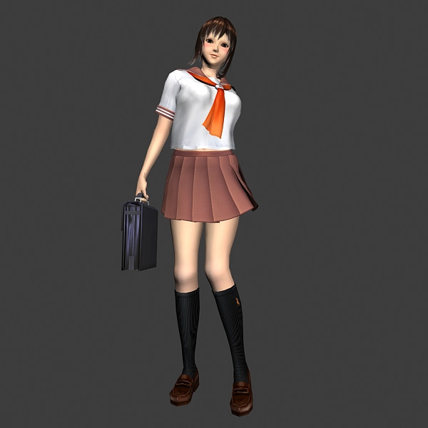 High School Anime Girl Animated & Rigged 3d rendering