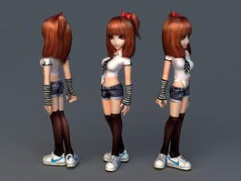 Beautiful Anime School Girl 3d model preview