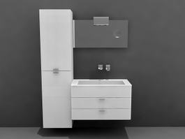 White Bathroom Vanity with Tall Cabinet 3d model preview