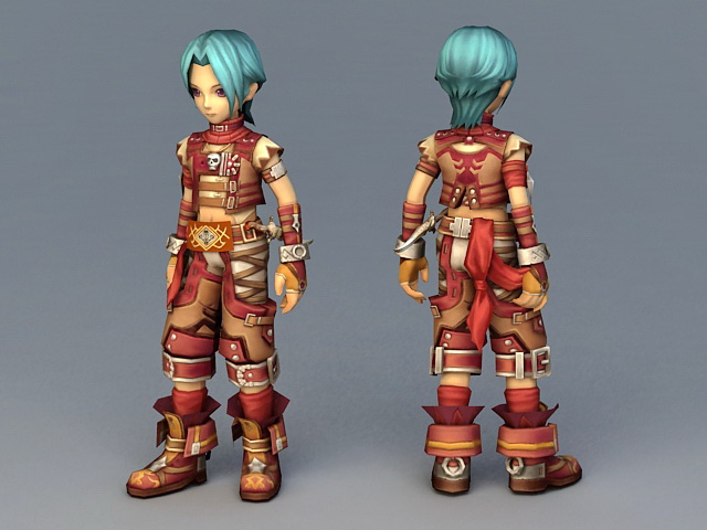 Anime Warrior Boy 3d rendering