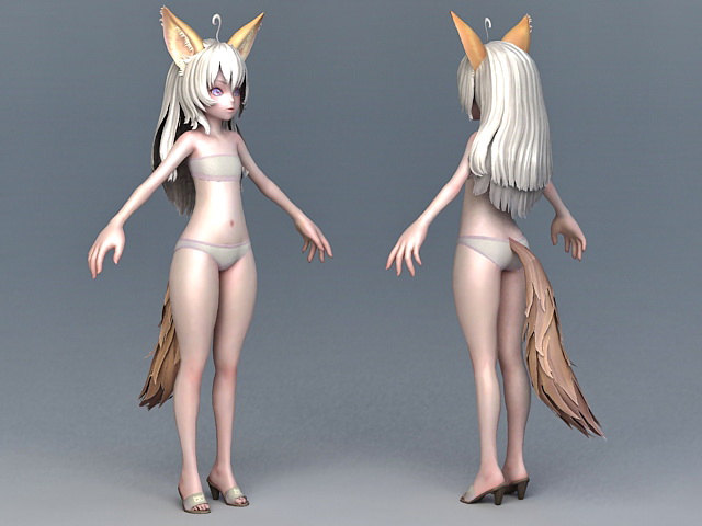 Anime Fox Girl 3d rendering