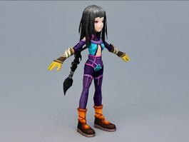 Anime Girl with Black Hair 3d model preview