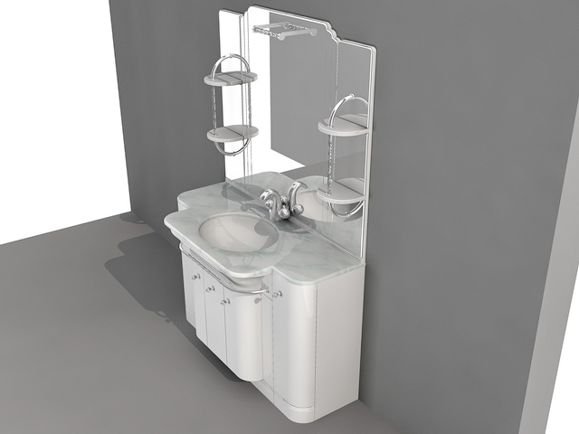 White Bathroom with Marble Vanity Top 3d rendering