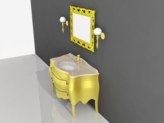 Modern Yellow Bathroom Vanity 3d rendering