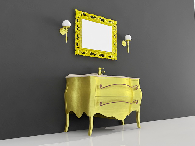 Modern Yellow Bathroom Vanity 3d rendering