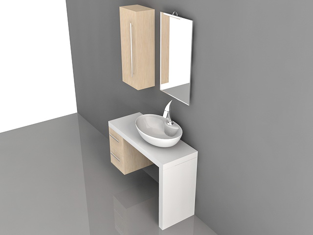 Floating Single Sink Bathroom Vanity 3d rendering