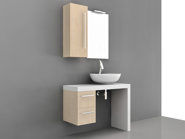 Floating Single Sink Bathroom Vanity 3d rendering