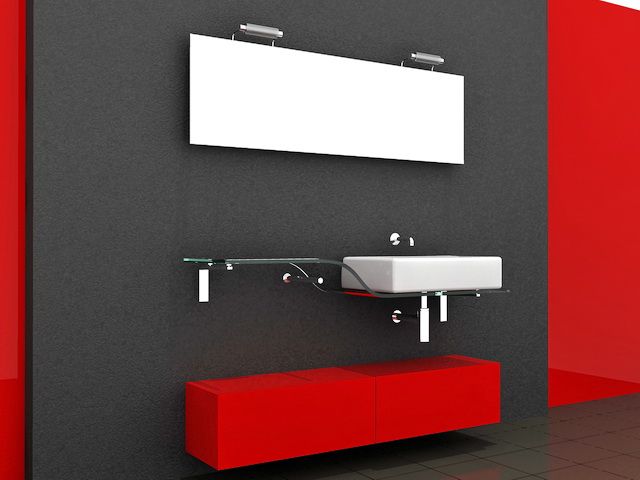 Red and Black Bathroom Decorating Ideas 3d rendering