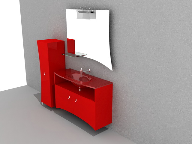 Red Bathroom Vanity Cabinet 3d rendering