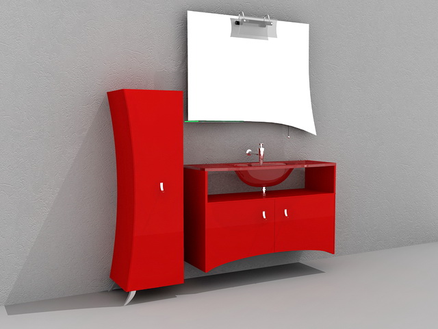 Red Bathroom Vanity Cabinet 3d rendering