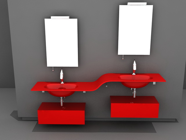 Modern Red Bathroom vanity 3d rendering