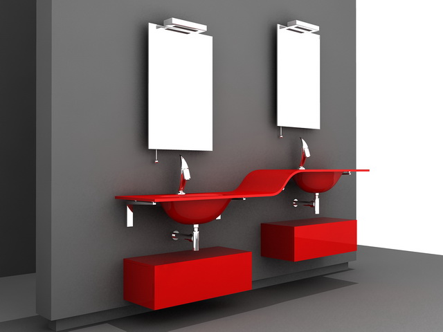 Modern Red Bathroom vanity 3d rendering