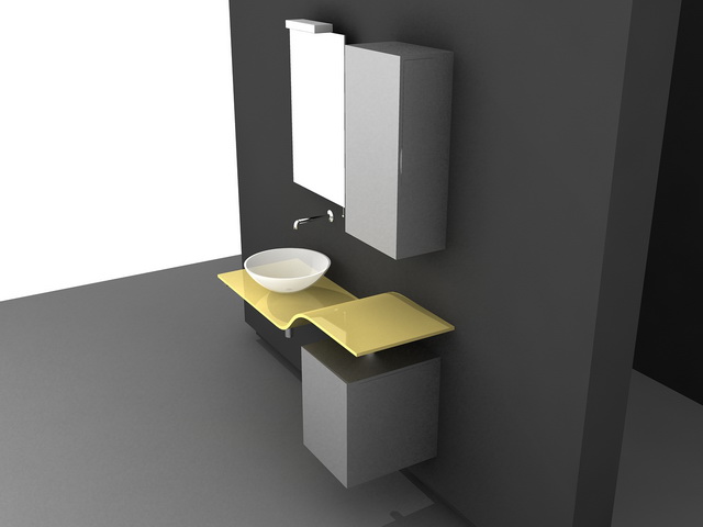 Yellow and Gray Bathroom Vanity 3d rendering