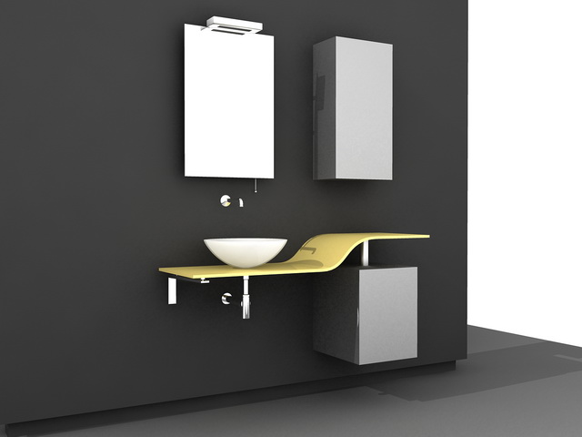 Yellow and Gray Bathroom Vanity 3d rendering