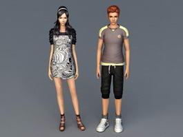 Young Asian Couple 3d model preview