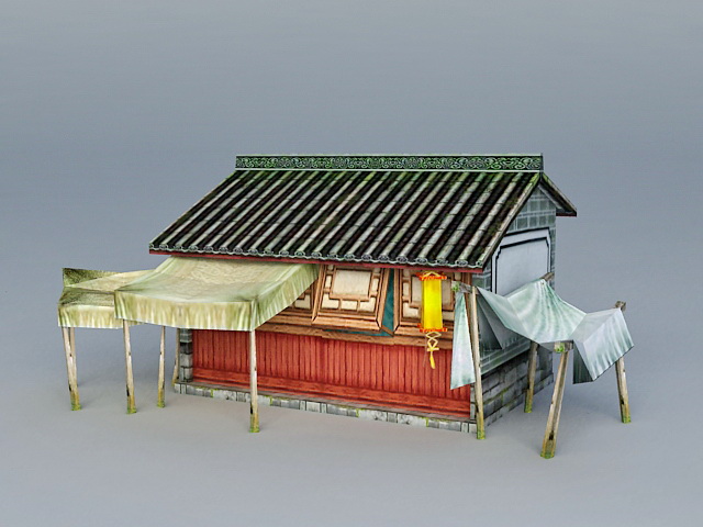 Ancient Chinese Cottage House 3d rendering