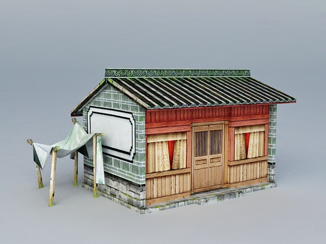 Ancient Chinese Cottage House 3d rendering