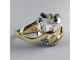 Gold Heart Diamond Ring 3d model preview