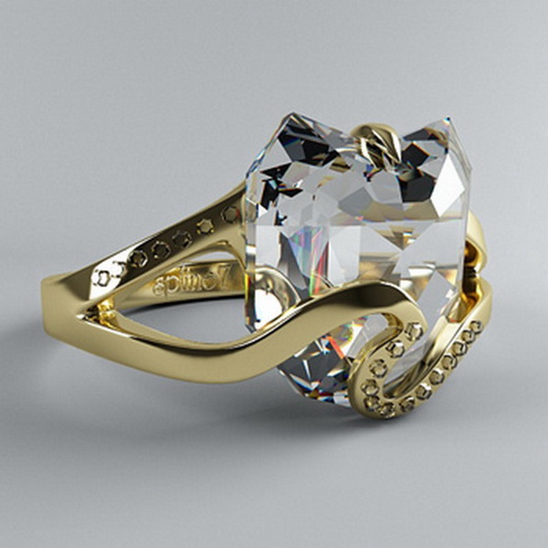 Gold Heart Diamond Ring 3d rendering