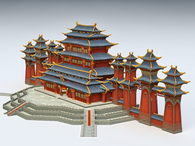 Anime Chinese Palace 3d rendering