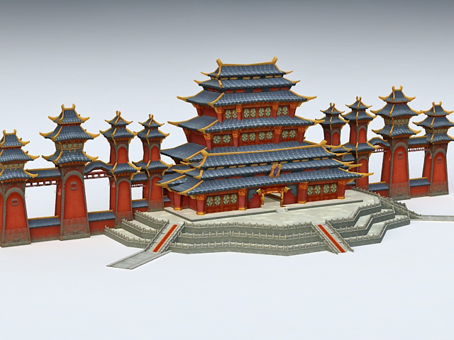 Anime Chinese Palace 3d rendering