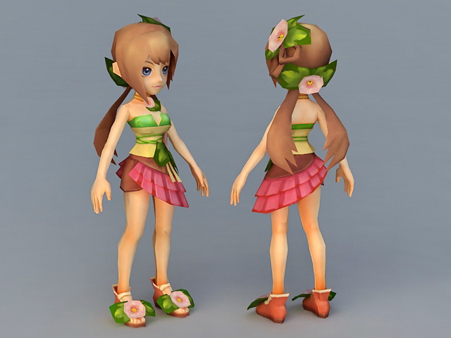 Cute Anime Girl with Brown Hair 3d model 3ds Max files free download