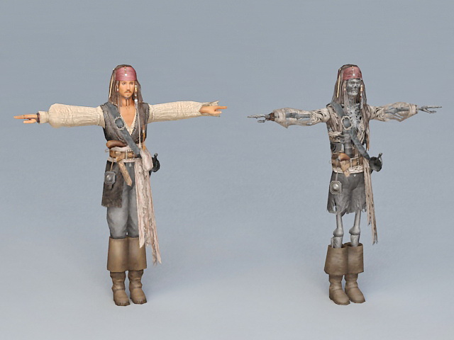 Captain Jack Sparrow Skeleton 3d rendering