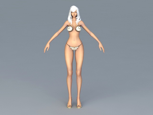 Bikini Girl with White Hair 3d rendering