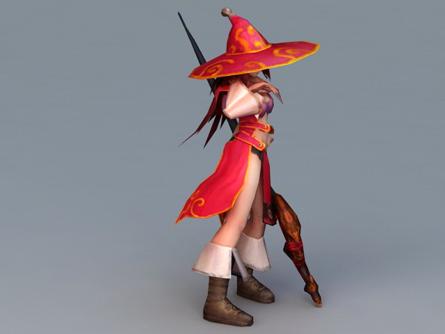 Anime Sorcerer Girl 3d rendering