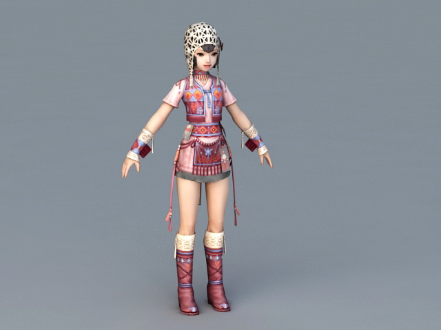 Chinese Village Girl 3d rendering