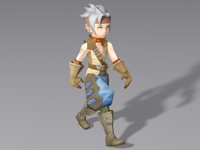 Medieval Anime Boy Walking Rigged 3d rendering