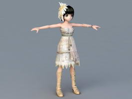 Cute Girl with Black Hair 3d model preview