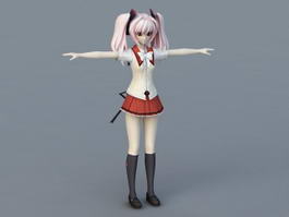 Cute Anime School Girl 3d model preview