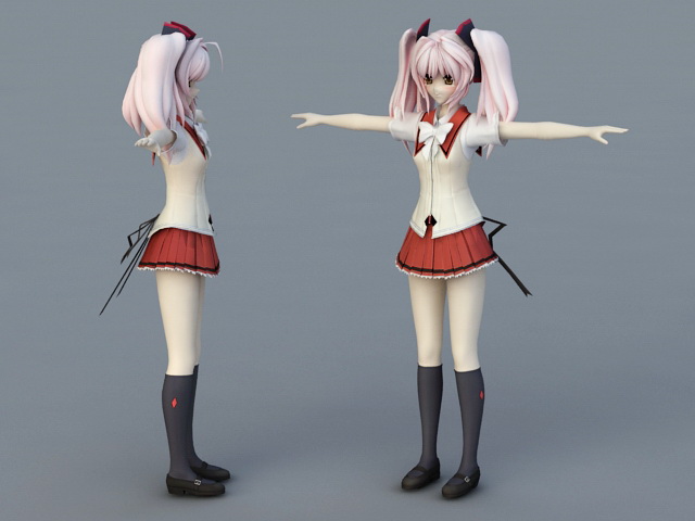 Cute Anime School Girl 3d model Object files free download - modeling