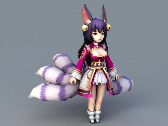 Nine-Tailed Fox Spirit Anime Girl 3d model - CadNav