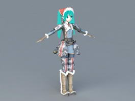 Warrior Anime Girl Miku 3d model preview