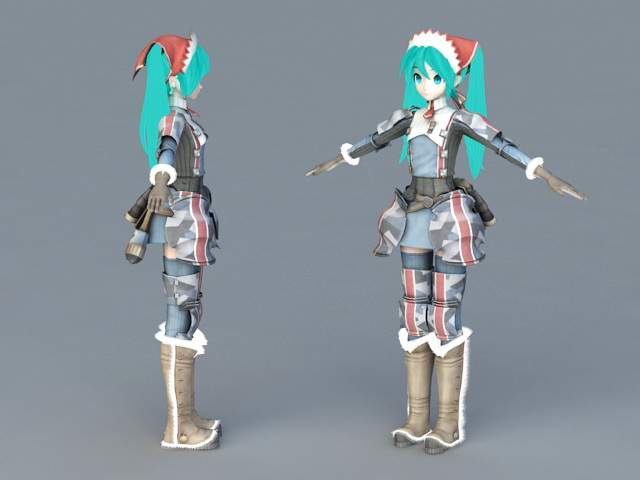 Warrior Anime Girl Miku 3d rendering