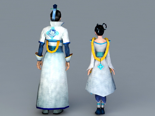 Ancient Chinese Anime Couples 3d rendering