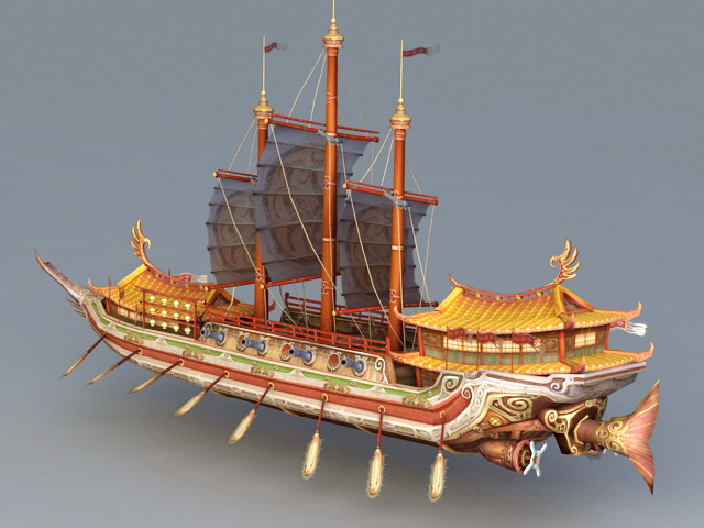 Chinese Junk Ship 3d rendering