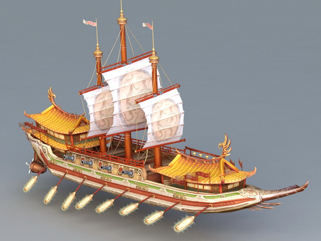 Chinese Junk Ship 3d rendering