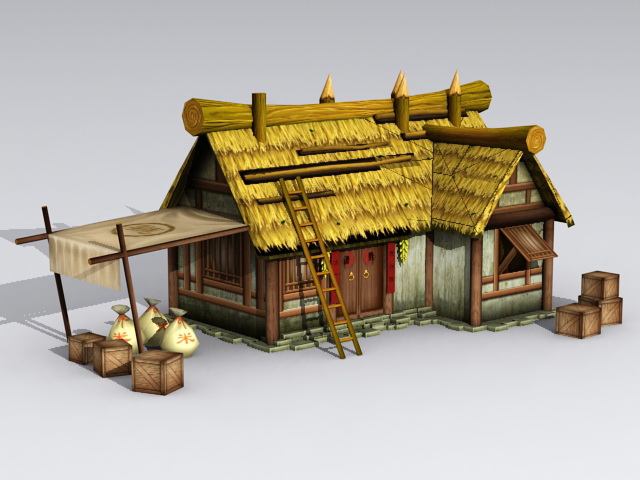 Ancient Thatched Cottage 3d rendering